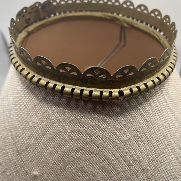 vtg lamp shade fabric with metal edges trim clip on mid century neutral empire - Picture 2 of 11